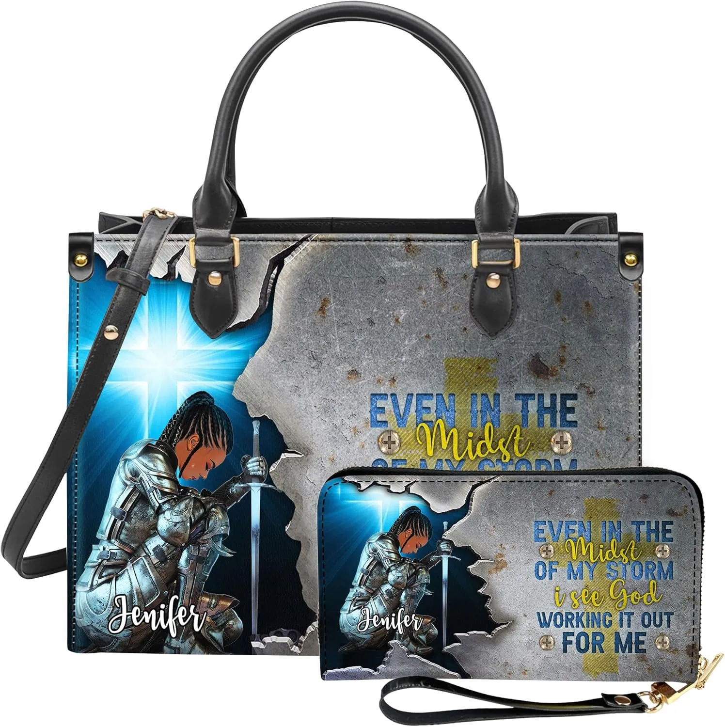 Personalized Leather Handbag for Women – Matching Purse and Wallet Set – Custom Name Church Bags, Mother's Day Gift