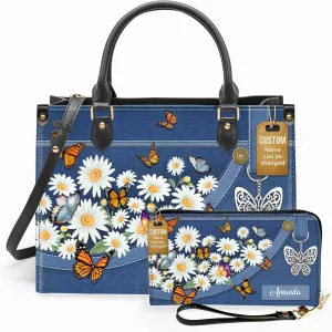 Personalized Leather Handbag for Women – Matching Purse and Wallet Set – Custom Name Church Bags, Mother's Day Gift