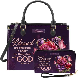 Personalized Leather Handbag for Women – Matching Purse and Wallet Set – Custom Name Church Bags, Mother's Day Gift