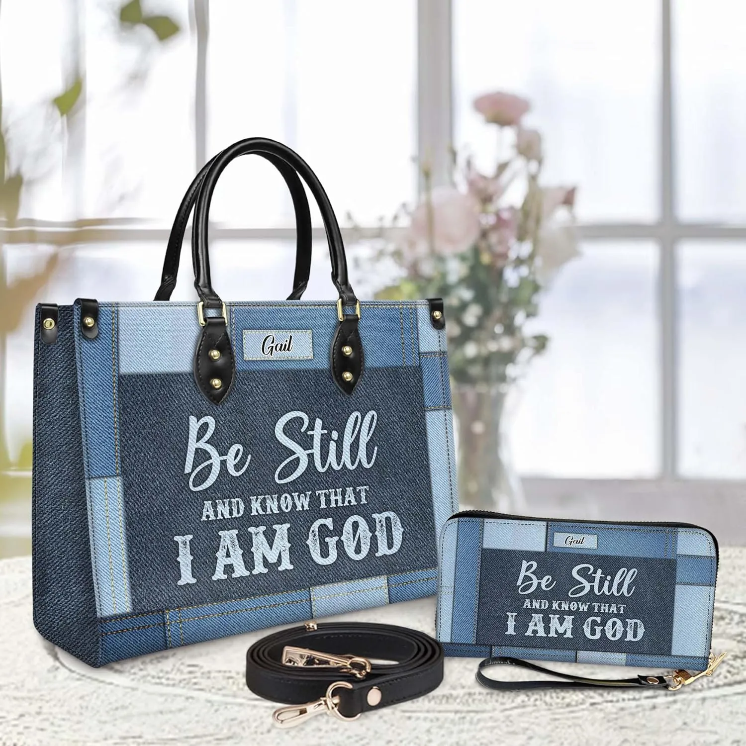 Personalized Leather Handbag for Women – Matching Purse and Wallet Set – Custom Name Church Bags, Mother's Day Gift