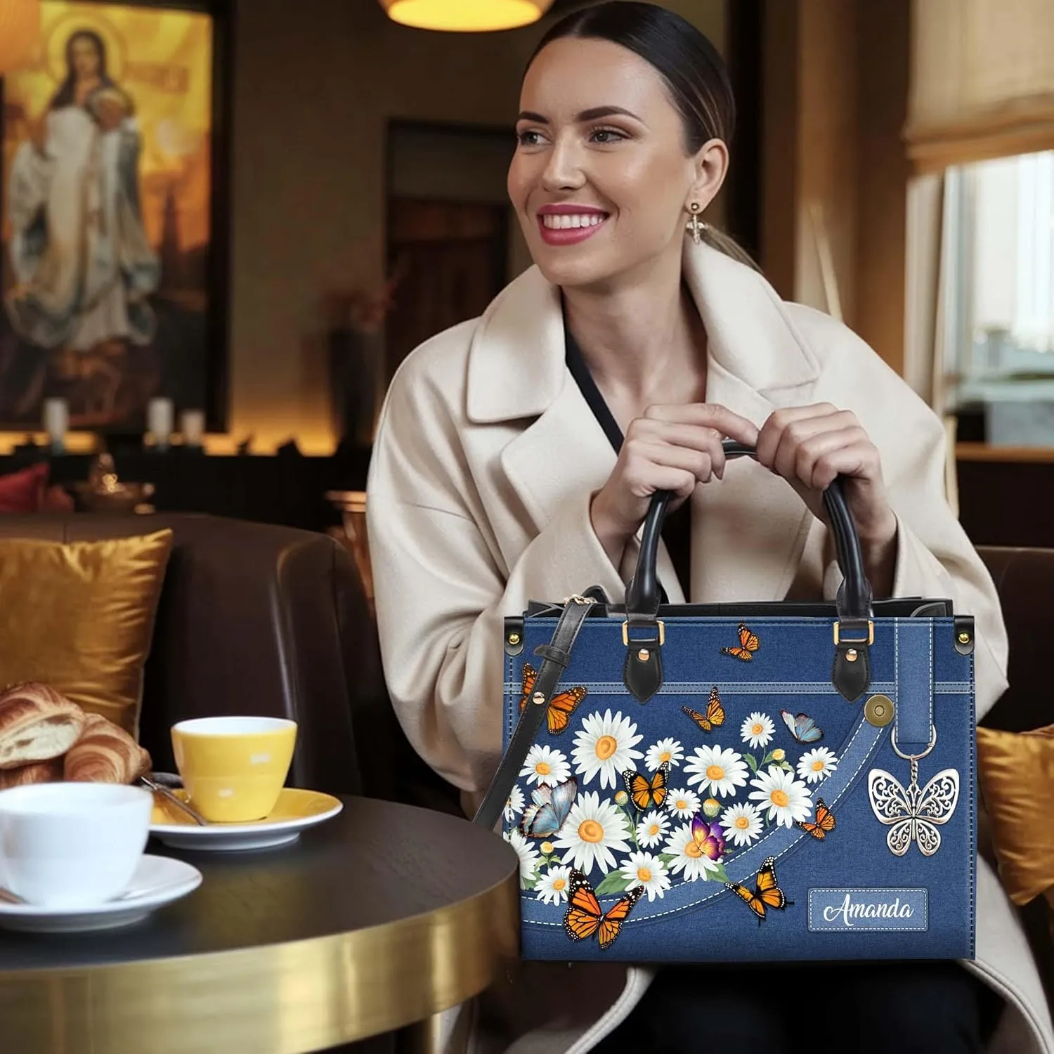 Personalized Leather Handbag for Women – Matching Purse and Wallet Set – Custom Name Church Bags, Mother's Day Gift