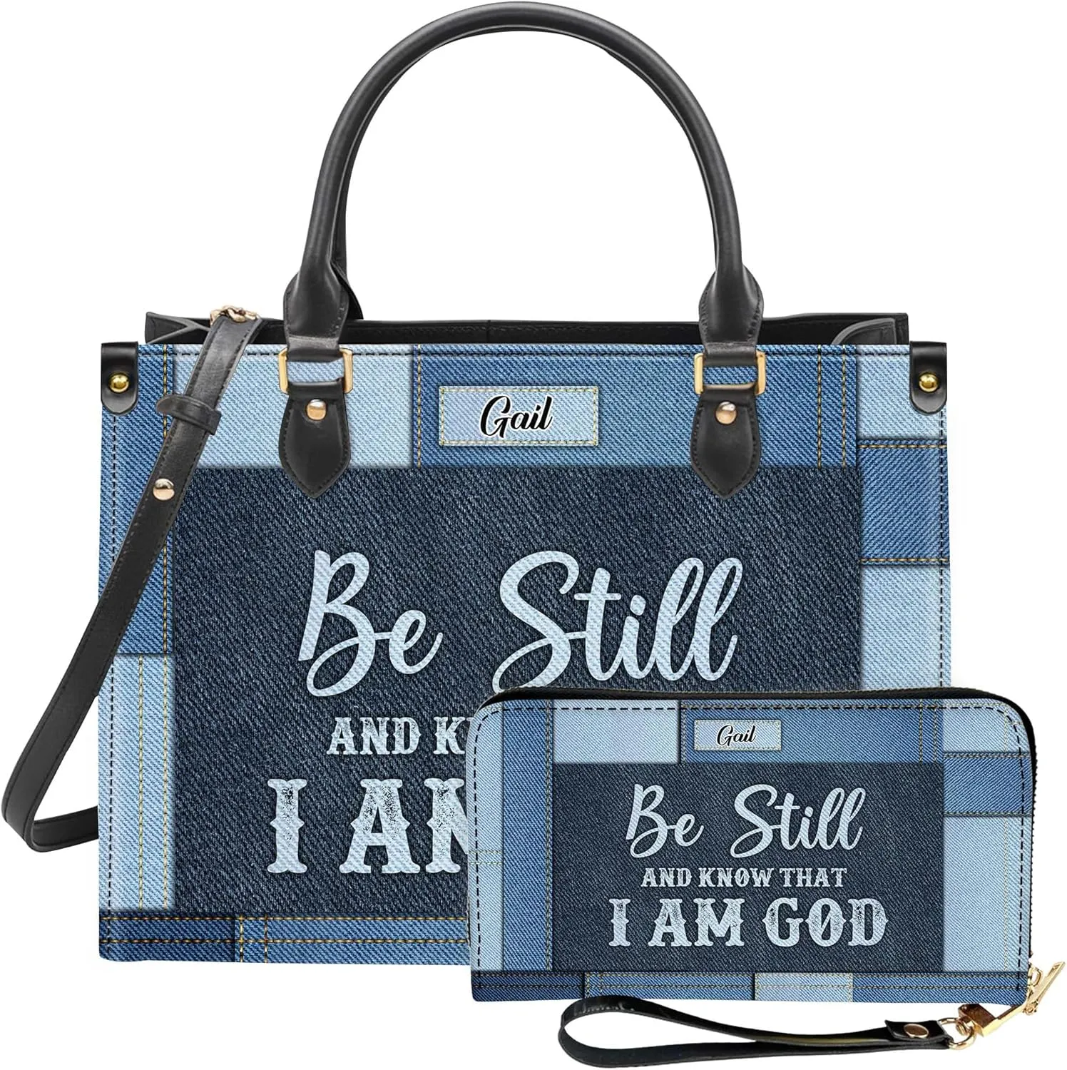 Personalized Leather Handbag for Women – Matching Purse and Wallet Set – Custom Name Church Bags, Mother's Day Gift