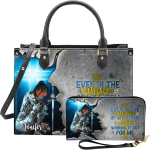 Personalized Leather Handbag for Women – Matching Purse and Wallet Set – Custom Name Church Bags, Mother's Day Gift