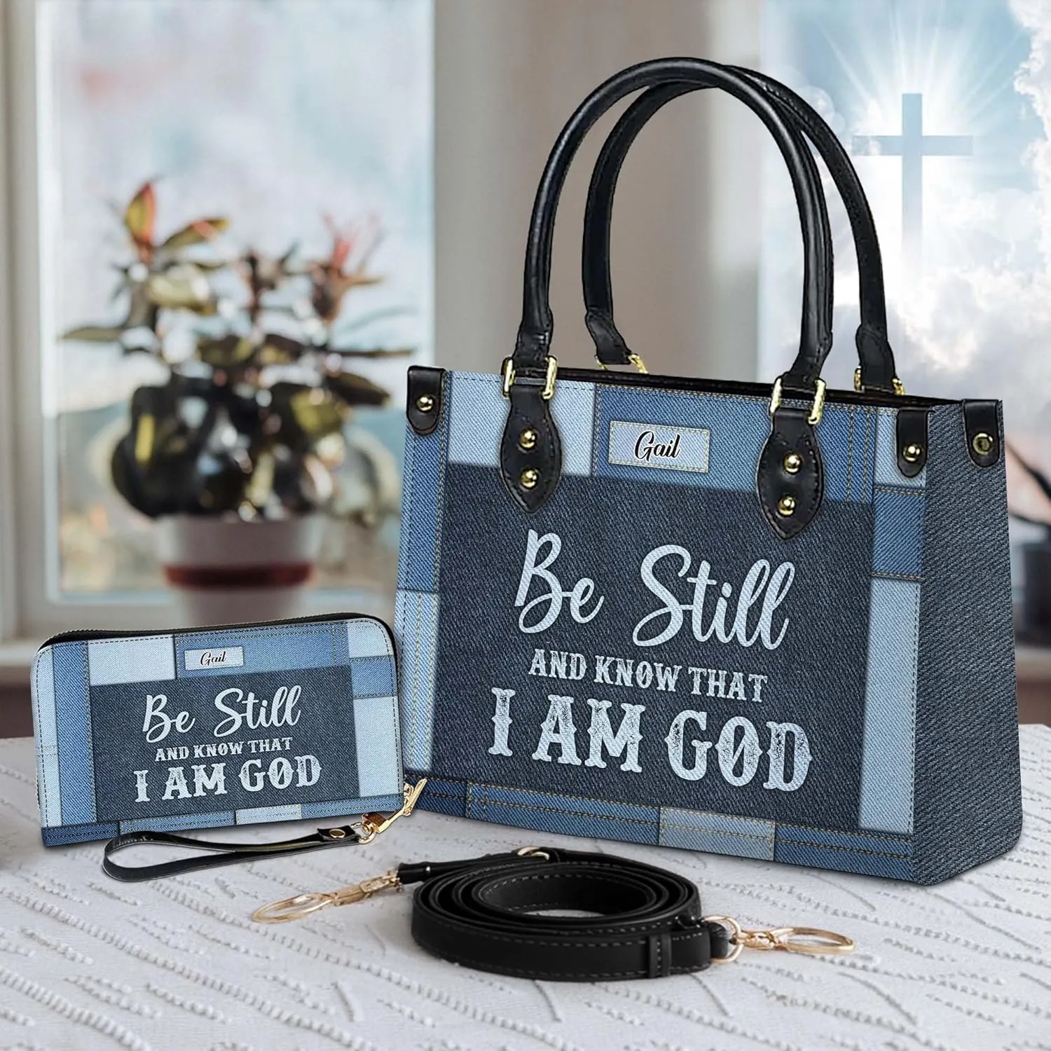 Personalized Leather Handbag for Women – Matching Purse and Wallet Set – Custom Name Church Bags, Mother's Day Gift