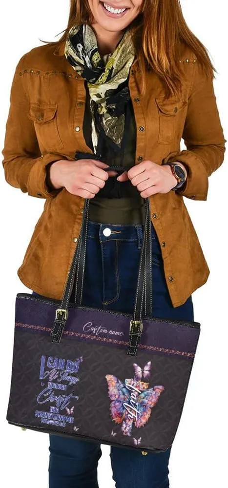 Personalized Leather Tote Bag – Custom Name Handbag for Women, Mother's Day, Birthday & Christmas Gift, Christian Gift