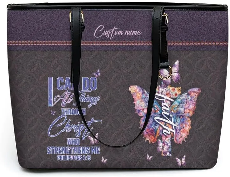 Personalized Leather Tote Bag – Custom Name Handbag for Women, Mother's Day, Birthday & Christmas Gift, Christian Gift