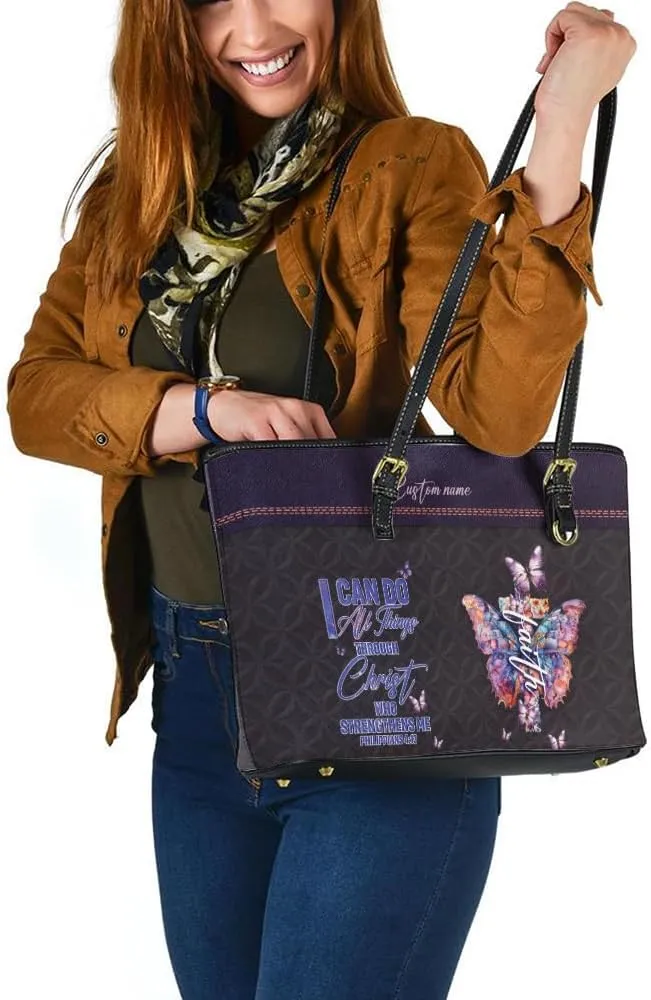 Personalized Leather Tote Bag – Custom Name Handbag for Women, Mother's Day, Birthday & Christmas Gift, Christian Gift