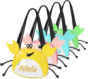 Personalized Mesh Beach Bag Kids 1-6 Pack Crab Shaped Custom Name Mesh Sand Seashell Collecting Bags for Boys Girls