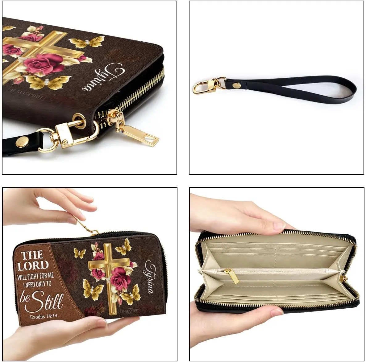 Personalized PU Leather Bible Clutch Purse - Christian Gifts For Church Ladies - Religious Wristlet Wallets - Bible Fossil Purse For Women