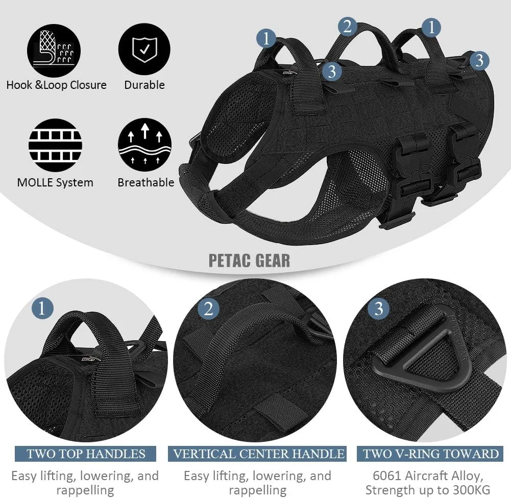 PETAC GEAR Tactical Dog Harness No Pull for Large Working Dogs Military Dogs Vest Police Service Training Dogs Molle Harnesses with Handle … …