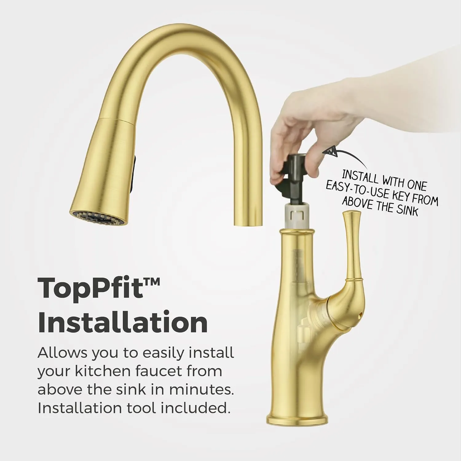 Pfister Alderwood Kitchen Faucet with Pull Down Sprayer and Soap Dispenser, Single Handle, Brushed Gold Finish, F5297AWBG
