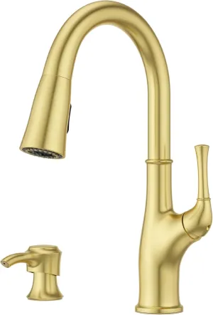Pfister Alderwood Kitchen Faucet with Pull Down Sprayer and Soap Dispenser, Single Handle, Brushed Gold Finish, F5297AWBG