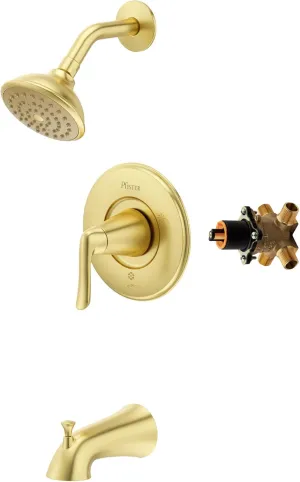 Pfister Willa Tub & Shower Trim Kit, Valve and Cartridge Included, 1-Handle, Brushed Gold Finish, 8P8WS2MALSBG