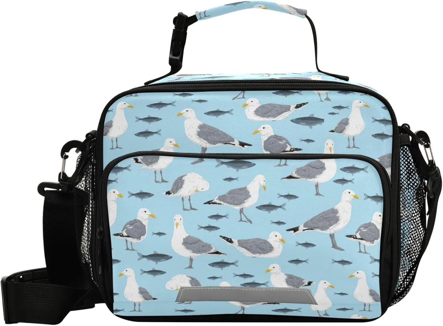 Pfrewn Lunch Bag for Women Men Sea Gulls and Fish Insulated Lunch Box Tote Large Cooler Bag for Office Picnic 11x4.3x9inch