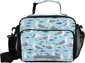 Pfrewn Lunch Bag for Women Men Sea Gulls and Fish Insulated Lunch Box Tote Large Cooler Bag for Office Picnic 11x4.3x9inch