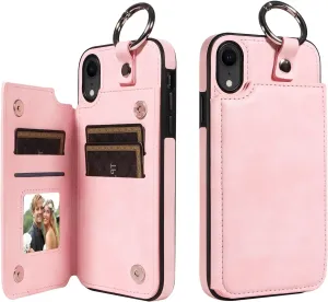 Phone Case Protective Phone Case Compatible with iPhone XR, Wallet Case with Card Pockets PU Leather Back Cover with Ring, Double Magnetic Clasp and Residue Case