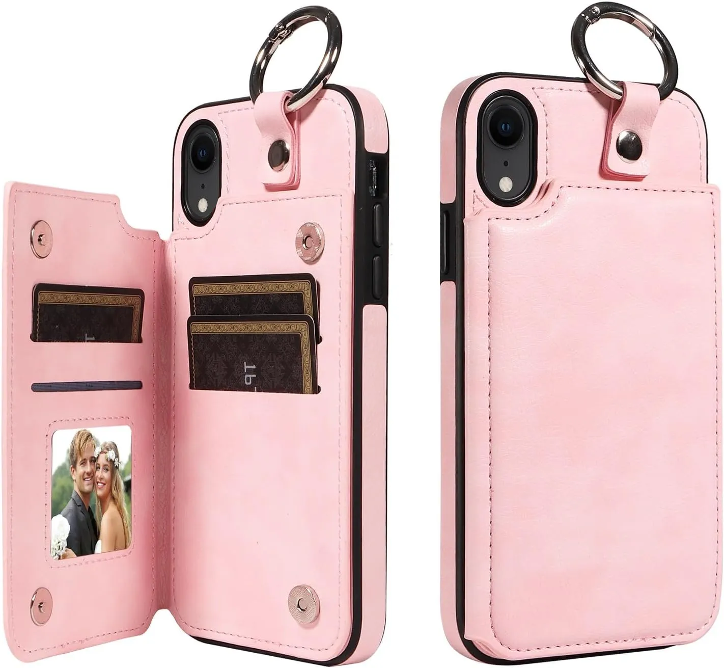 Phone Case Protective Phone Case Compatible with iPhone XR, Wallet Case with Card Pockets PU Leather Back Cover with Ring, Double Magnetic Clasp and Residue Case