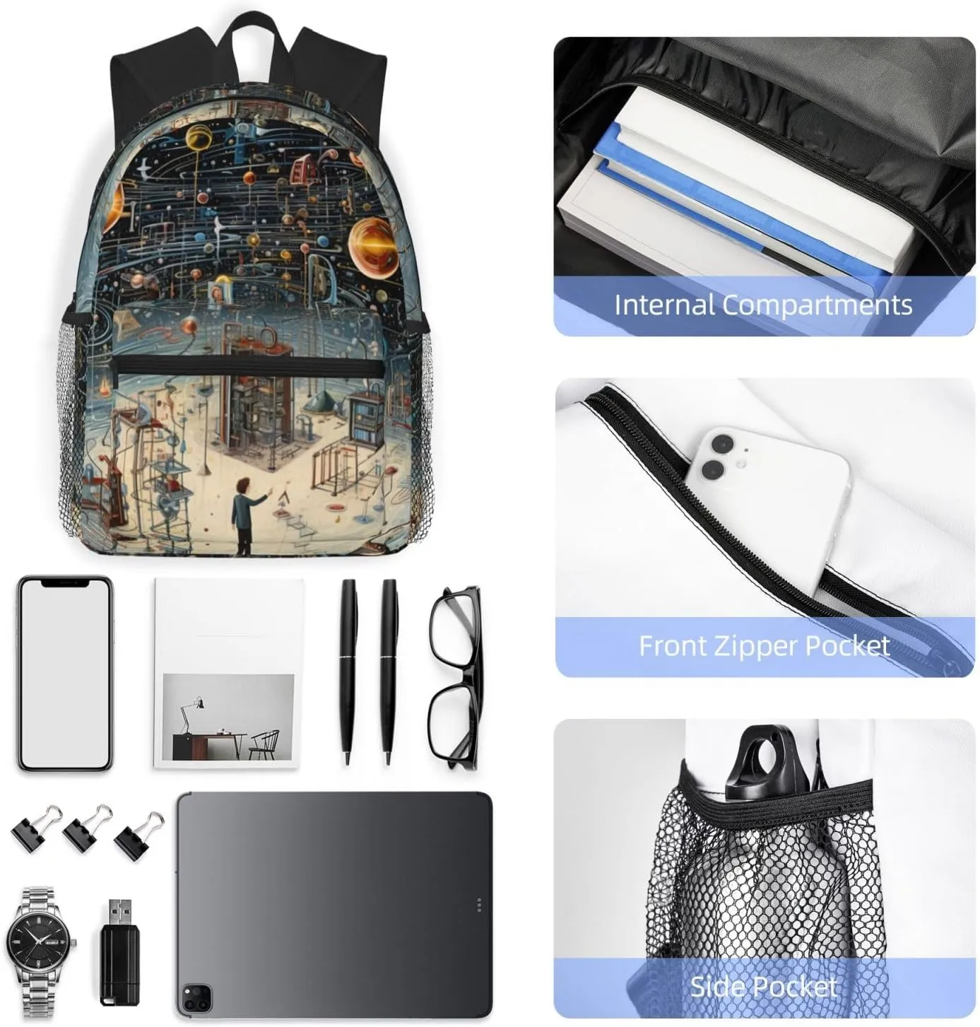 Physics Print Fashion Backpack,Casual Daypack Backpacks For Men Women, Laptop Bag Travel Hiking Camping