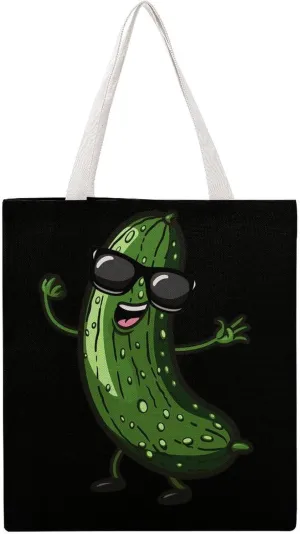 Pickle Dancing Cucumber Canvas Tote Bags Portable Shopping Grocery Bag Shoulder Handbag with Handles