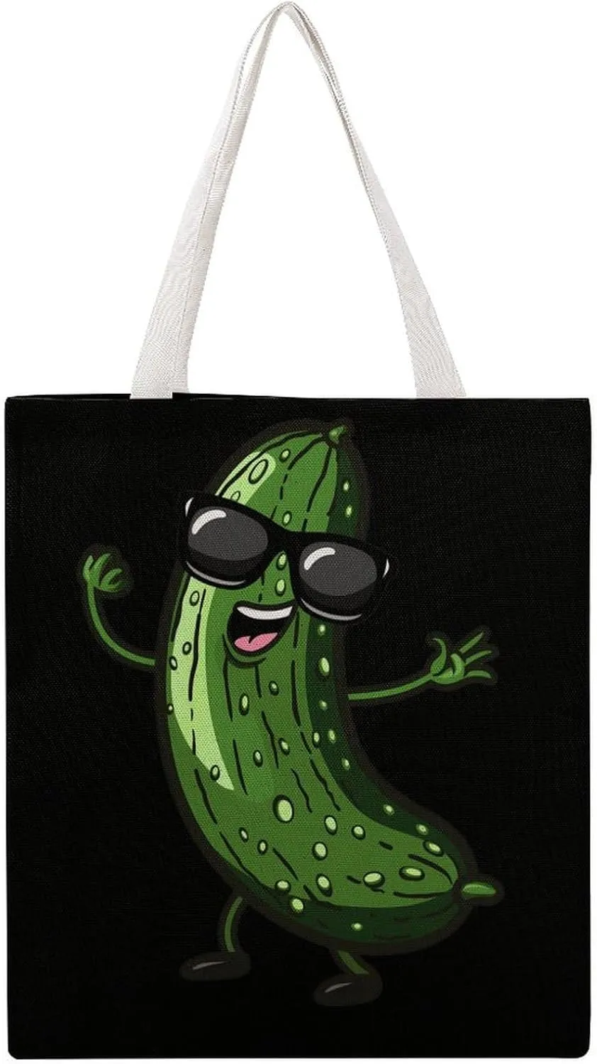 Pickle Dancing Cucumber Canvas Tote Bags Portable Shopping Grocery Bag Shoulder Handbag with Handles