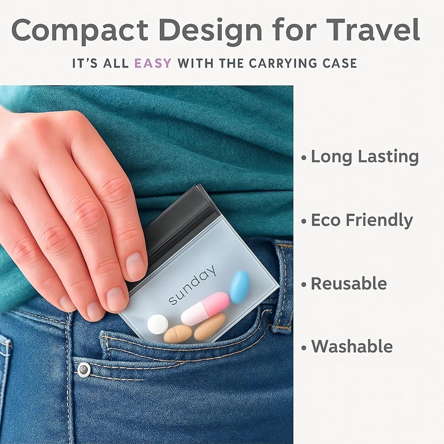Pill Pouch Organizer with Pill Cutter, Reusable Pill Pouches for Medicine, Pill Bags for Travel, Color-Coded and Labeled Silicone Pill Pouch, Mini Daily Pill Bag, Compact Daily Vitamin Pouch (7 Day)