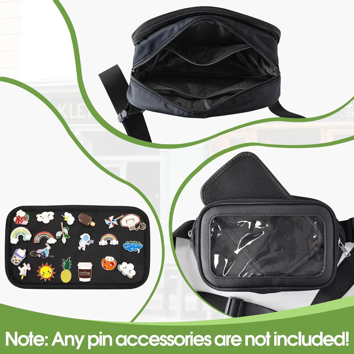 Pin Bag Fanny Pack, Ita Bag Storage Pins Crossbody Belt Bags for Women Girls Gifts, Black Display Bags for Sports Memorial Travel Brooches(No Pins Included)