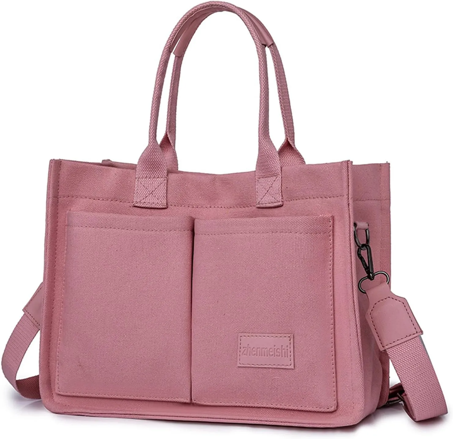 Pink Tote Bags for Women, Laptop Canvas Handbags Large Shoulder Crossbody Bag for Teacher Nurse School Multi Pocket