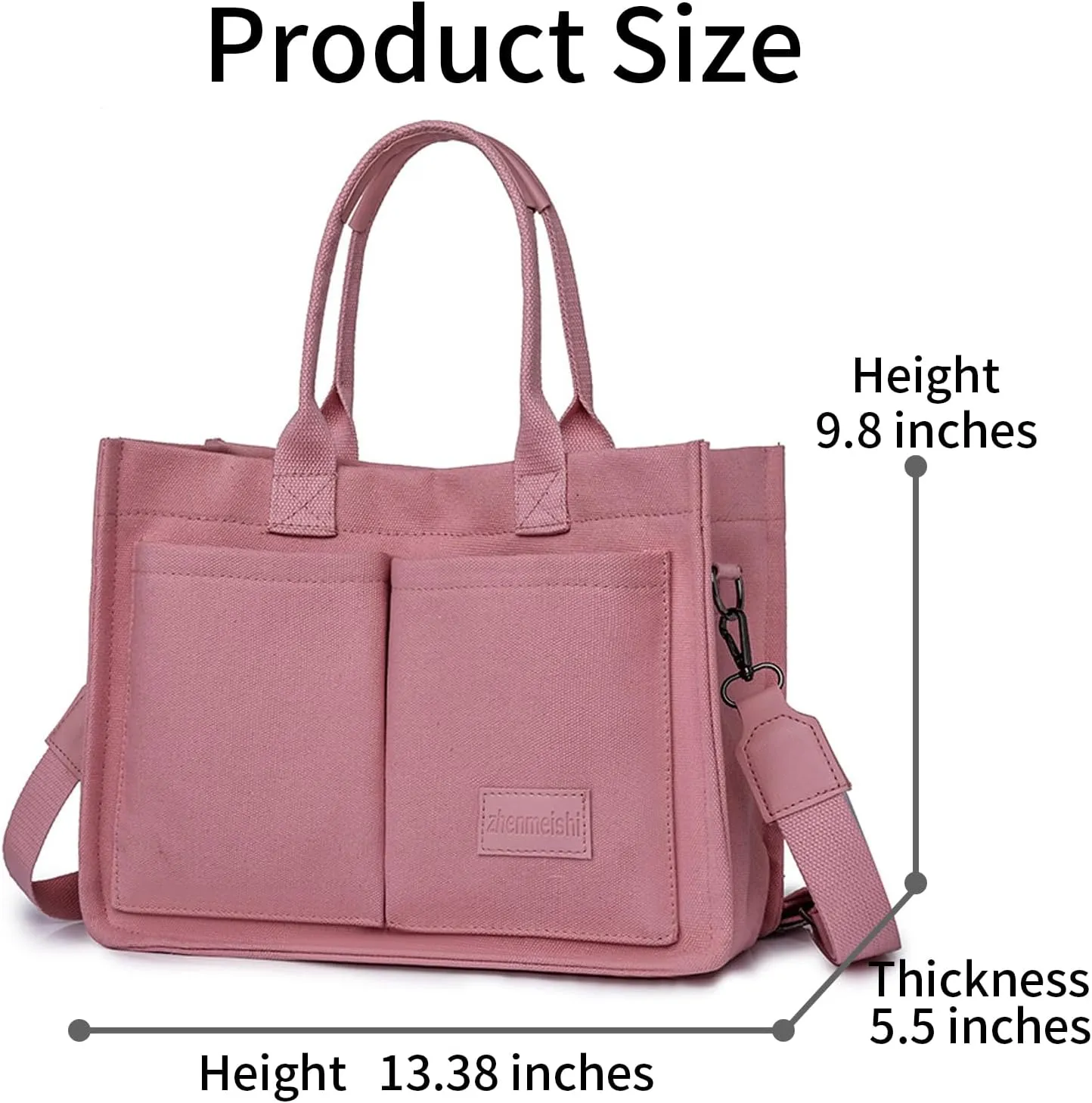 Pink Tote Bags for Women, Laptop Canvas Handbags Large Shoulder Crossbody Bag for Teacher Nurse School Multi Pocket