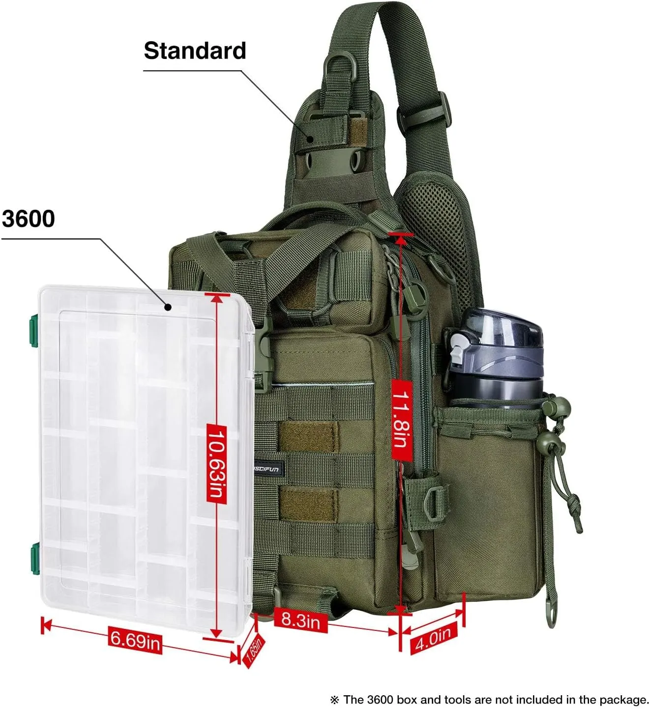 Piscifun Tackle Bag With Rod & Gear Holder - Lightweight Sling Storage Bag, Outdoor Shoulder Pack for Fishing, Hiking, Hunting