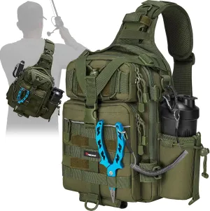 Piscifun Tackle Bag With Rod & Gear Holder - Lightweight Sling Storage Bag, Outdoor Shoulder Pack for Fishing, Hiking, Hunting