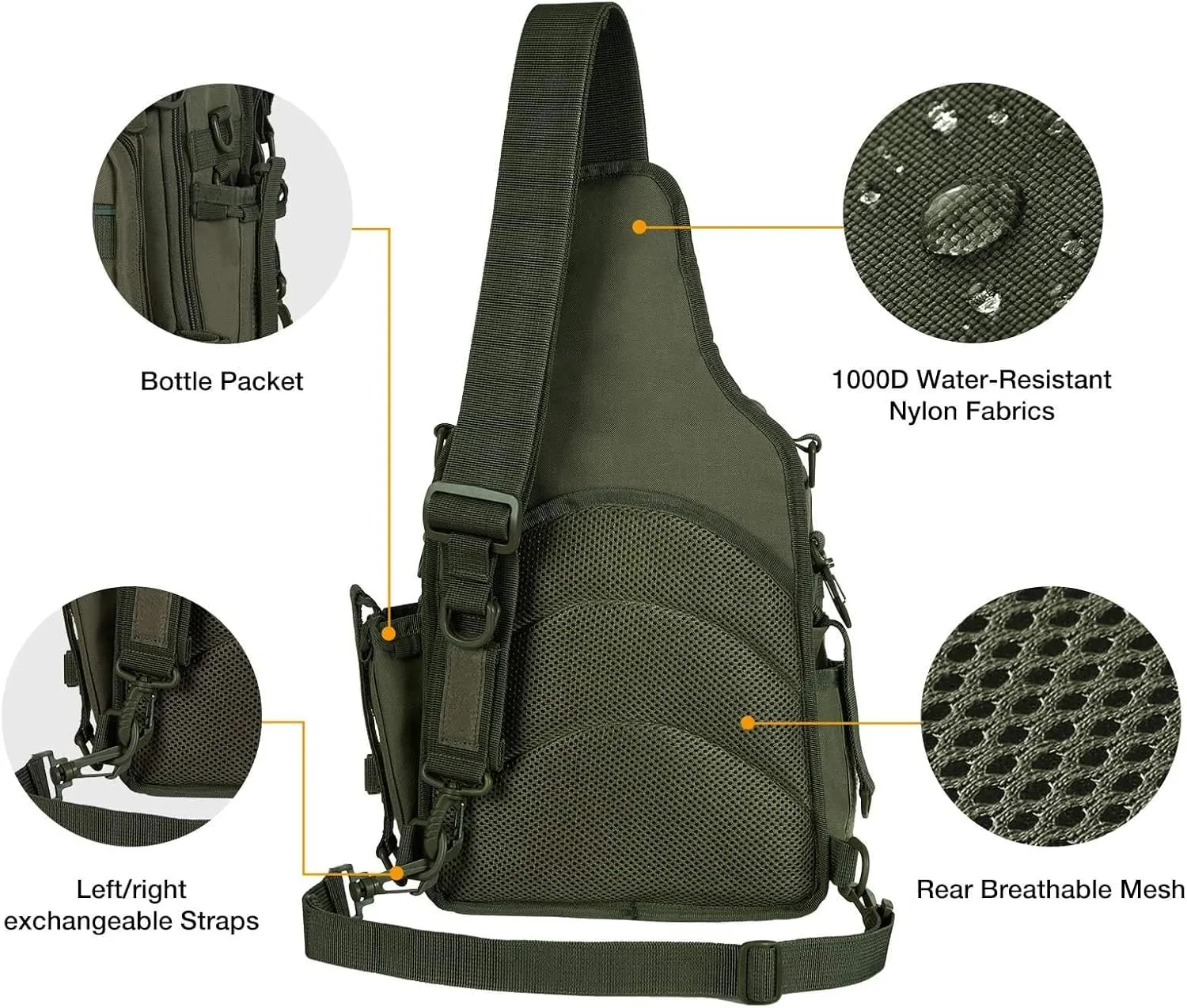 Piscifun Tackle Bag With Rod & Gear Holder - Lightweight Sling Storage Bag, Outdoor Shoulder Pack for Fishing, Hiking, Hunting