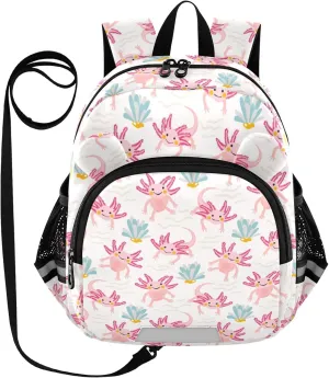 Plaaee Axolotl Seamless Pattern Toddler Backpack Harness Leash Kids Back Pack Harnesses Leashes Tether for Boys Girls Outdoor Travel M