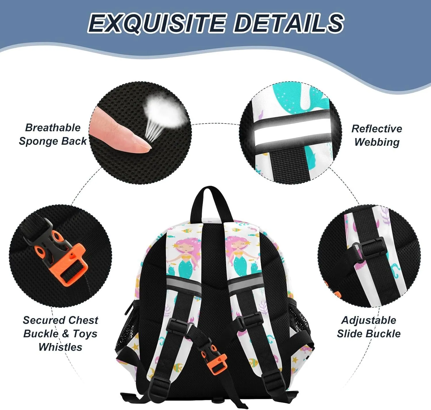 Plaaee Mermaid Seashells Toddler Backpack Harness Leash Kids Back Pack Harnesses Leashes Tether for Boys Girls Outdoor Travel S