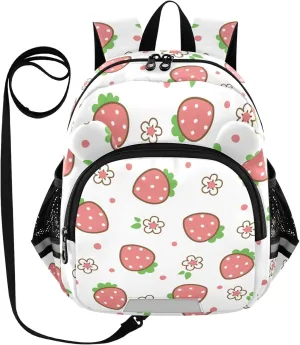 Plaaee Strawberry and Flower Toddler Backpack Harness Leash Kids Back Pack Harnesses Leashes Tether for Boys Girls Outdoor Travel M