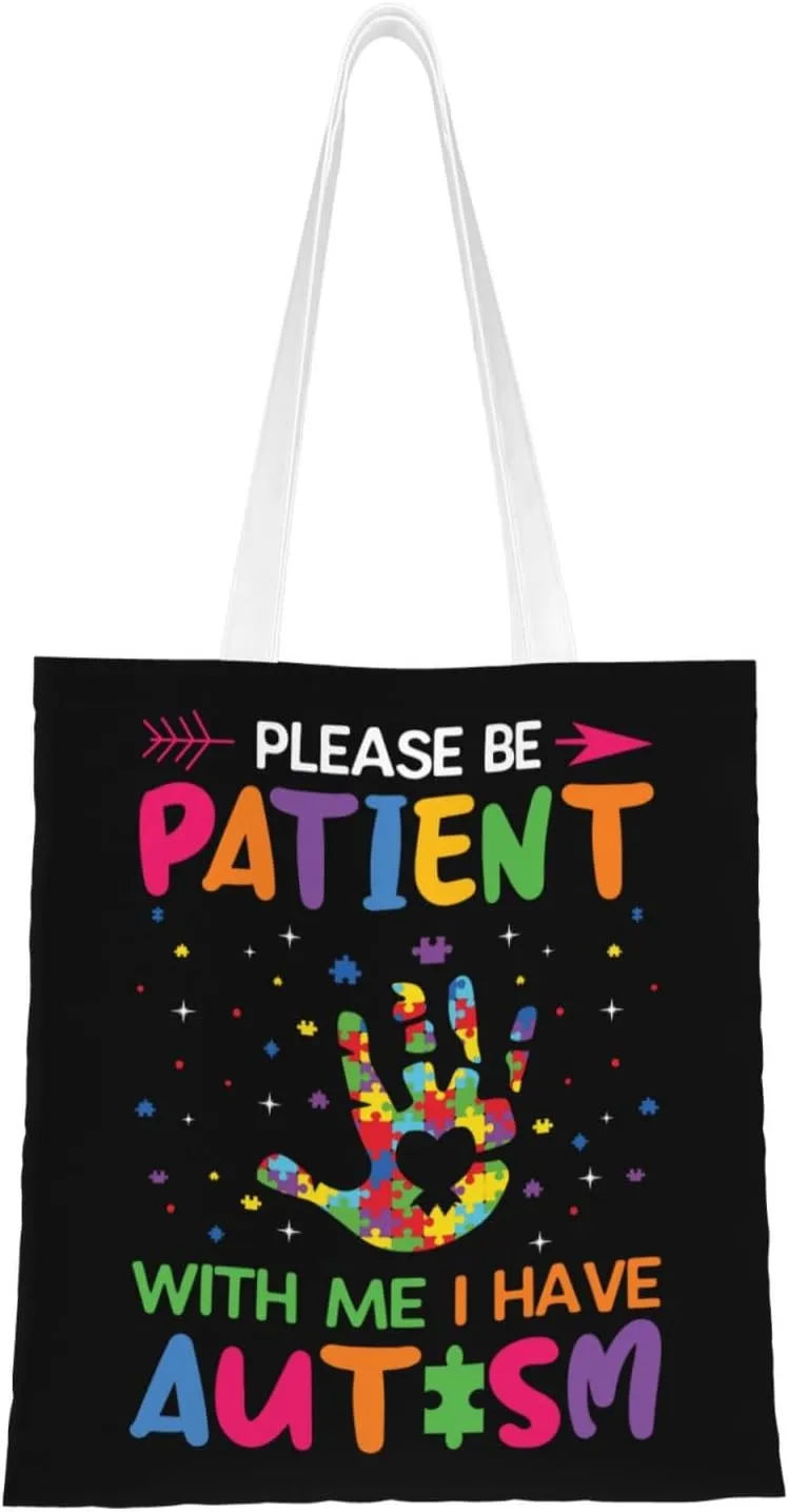 Pleasc Be Patient With Me I Have Tote Bag for Women Canvas Shopping Bags Reusable Large Capacity Casual Shoulder Handbags Grocery Bags DIY Gift Bags