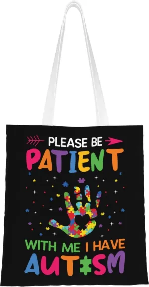Pleasc Be Patient With Me I Have Tote Bag for Women Canvas Shopping Bags Reusable Large Capacity Casual Shoulder Handbags Grocery Bags DIY Gift Bags