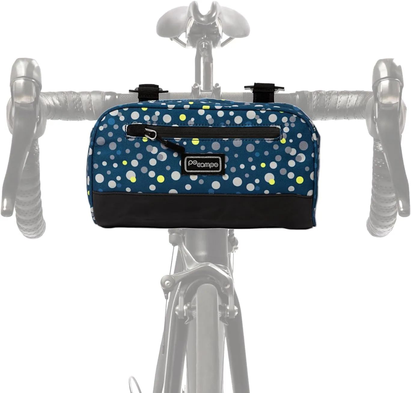Po Campo Domino Handlebar Bag - Large, Waterproof Bicycle Storage Baskets for Front Mount - Lightweight Bike Bags That Convert To Crossbody (Bubbly)