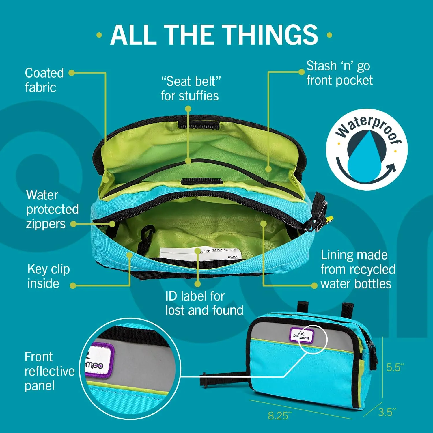 Po Campo Kids Bicycle Bag - Speedy Front Frame Bike Handlebar Bag Fabric Bike Basket Waterproof Front Mount Bike Bag for Boys Girls Bike or Scooter Handle Bars Converts to Crossbody Bag