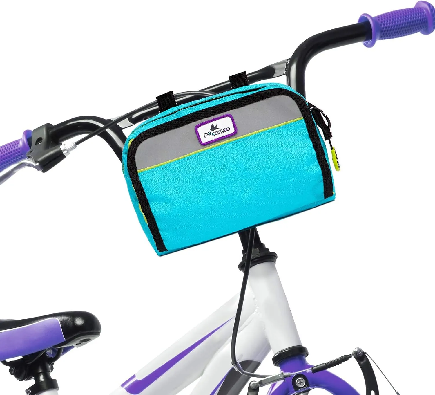 Po Campo Kids Bicycle Bag - Speedy Front Frame Bike Handlebar Bag Fabric Bike Basket Waterproof Front Mount Bike Bag for Boys Girls Bike or Scooter Handle Bars Converts to Crossbody Bag