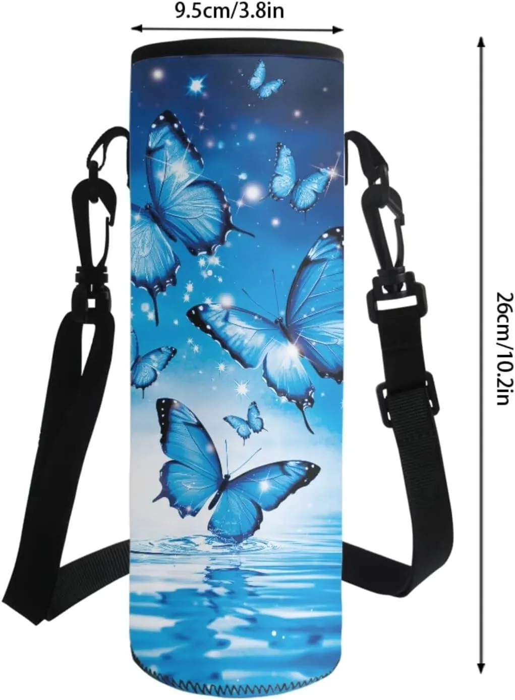 Poceacles Boys Girls 4 Piece Backpack Set Cute Rucksack Lunch Bag Pencil Case Water Bottle Carrier, Kawaii Lightweight Rucksack Bookbag for Children Students, Blue Butterfly Water Ripple
