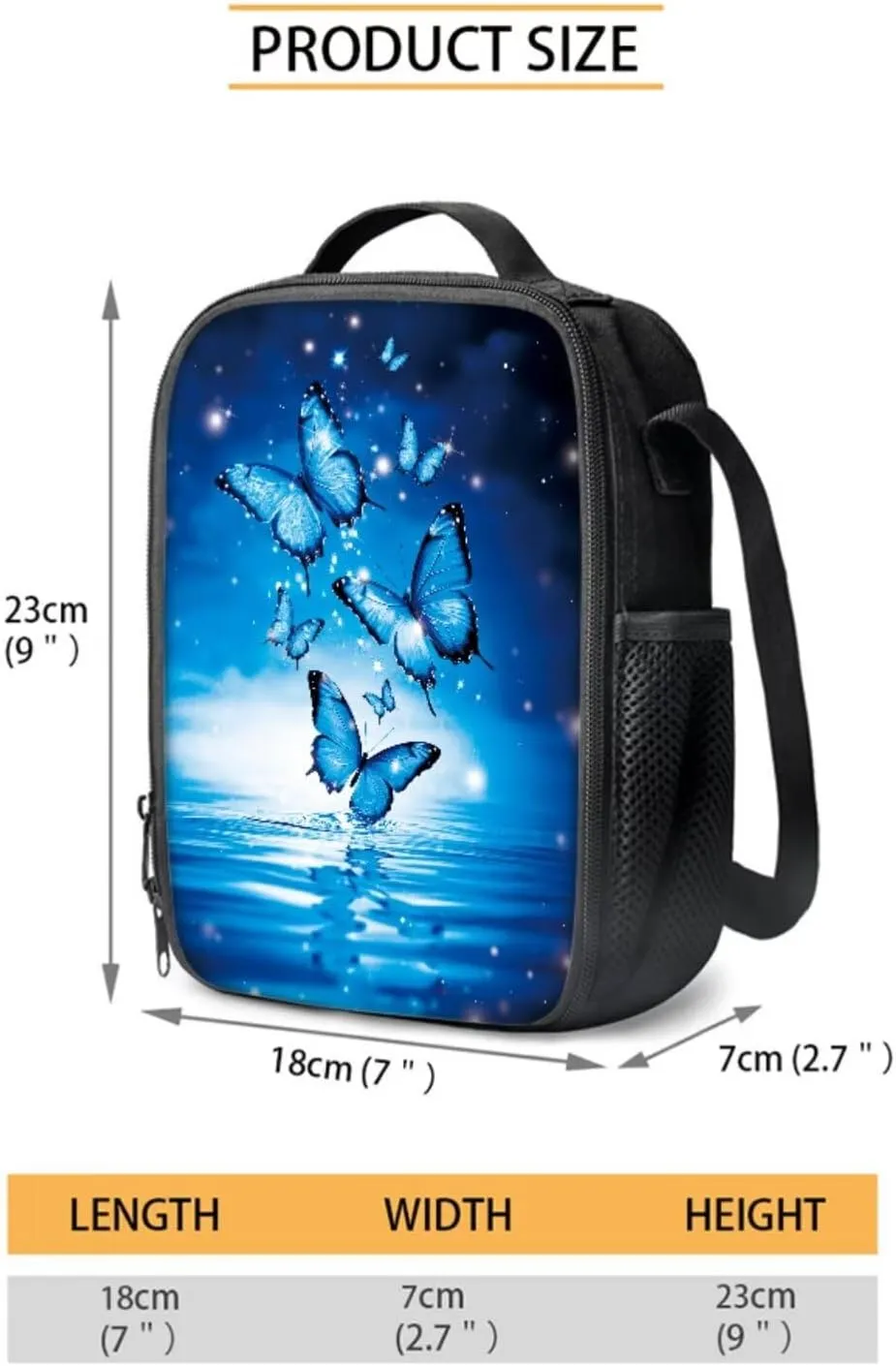 Poceacles Boys Girls 4 Piece Backpack Set Cute Rucksack Lunch Bag Pencil Case Water Bottle Carrier, Kawaii Lightweight Rucksack Bookbag for Children Students, Blue Butterfly Water Ripple