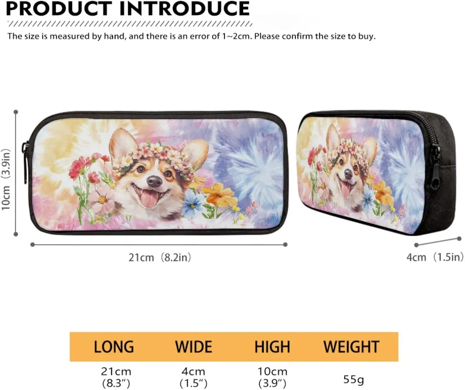 Poceacles School Backpack Set 4-Piece Students Bookbag Set, Includes Lightweight Backpack, Insulated Lunch Bag, Water Bottle Holder, Pencil Case, Fits 14 Inch Laptop, Corgi Dog Flower Tie-dye