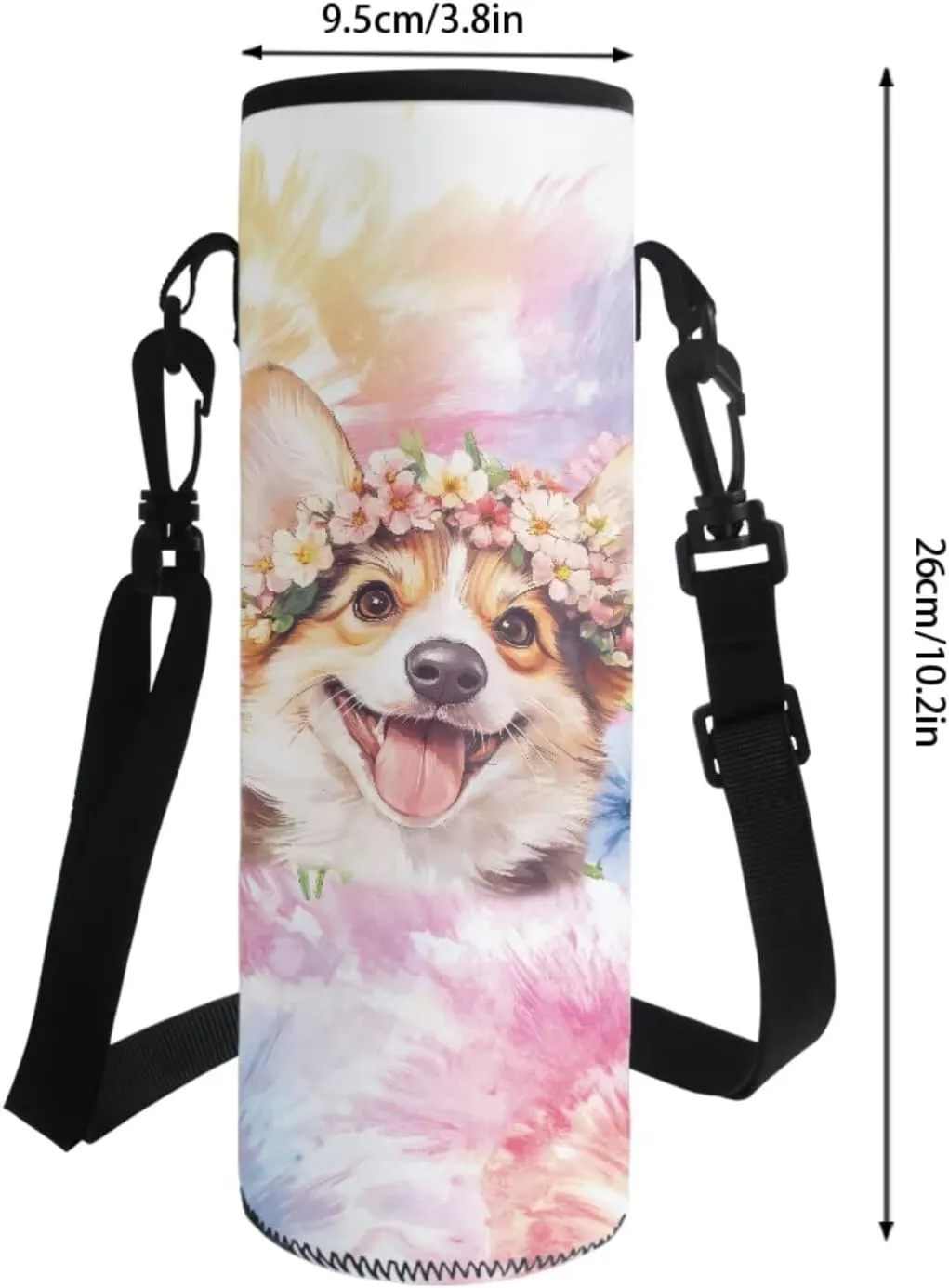 Poceacles School Backpack Set 4-Piece Students Bookbag Set, Includes Lightweight Backpack, Insulated Lunch Bag, Water Bottle Holder, Pencil Case, Fits 14 Inch Laptop, Corgi Dog Flower Tie-dye
