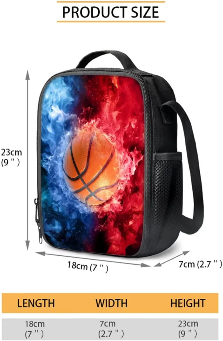 Poceacles School Bag Set, 4 Pieces with Pencil Case, Large Capacity Backpack, Lunch Bag, Bottle Carrier, Lightweight Comfortable Rucksack with Padded Shoulder Straps, Basketball Flame Blue Red