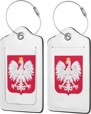 Poland National Emblem Luggage Tags Pu Leather with Privacy Cover Label Address Card and Durable Metal Ring Suitable for Men Women Handbags Backpacks