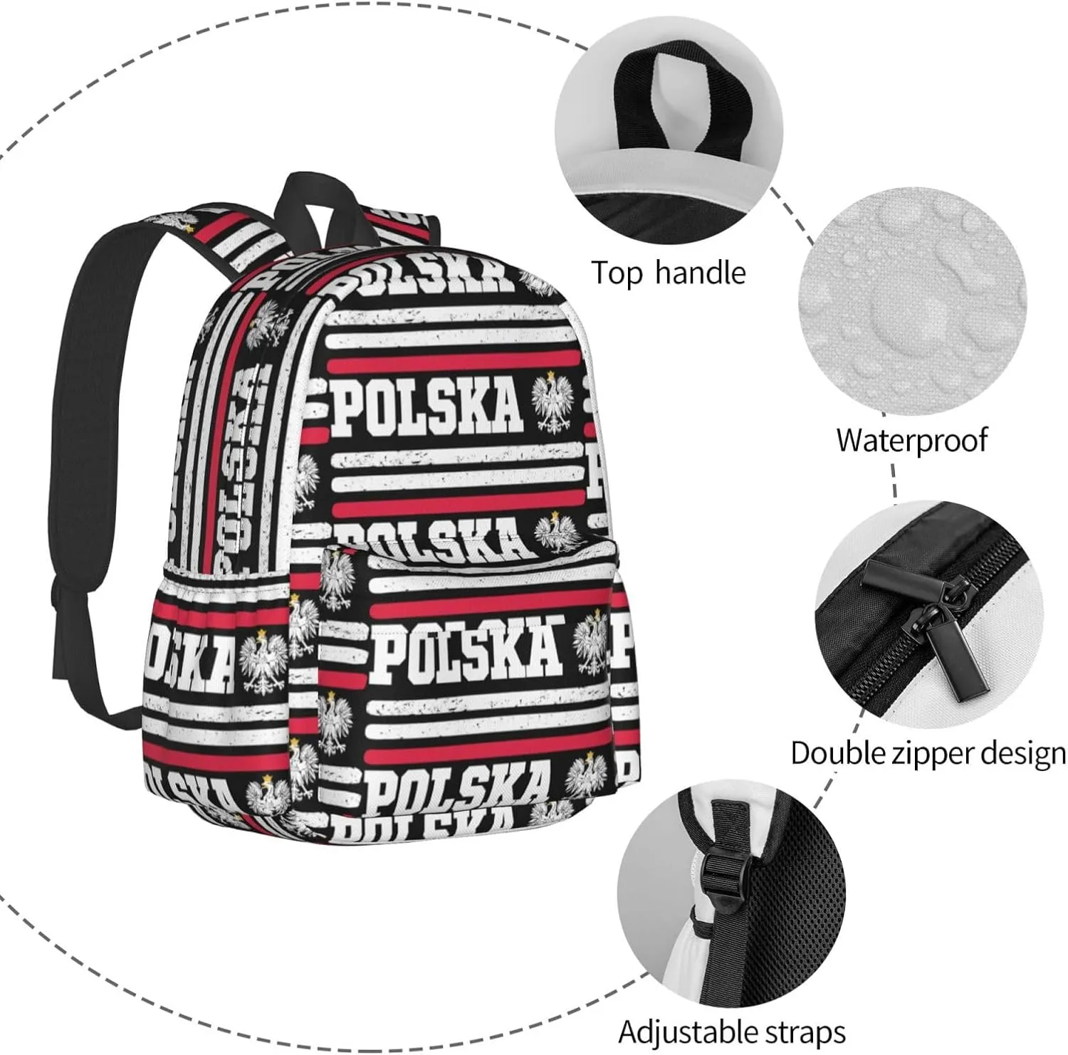 Polish Flag Poland Polska Eagle Laptop Backpack Shoulder Bag Laptop Pack Travel Backpacks Commuter Back Pack Casual Daypack Bags With Side Pockets