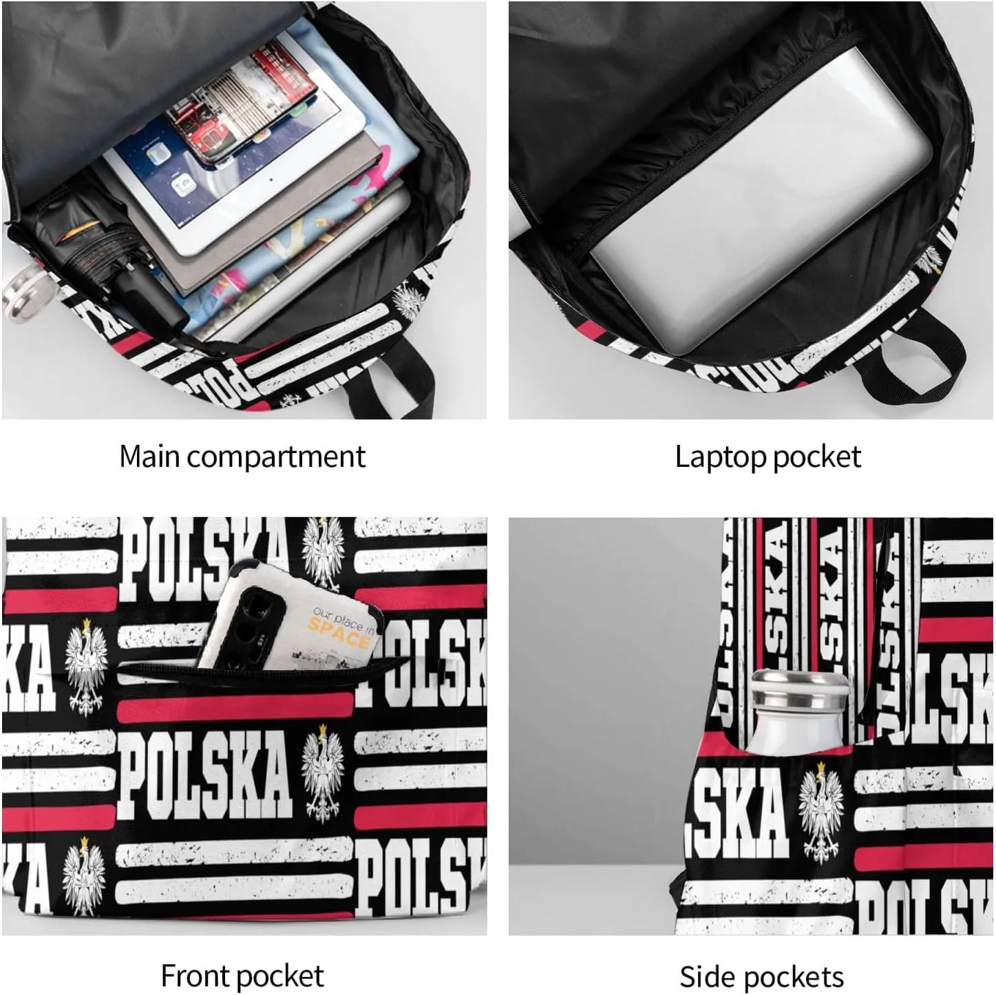 Polish Flag Poland Polska Eagle Laptop Backpack Shoulder Bag Laptop Pack Travel Backpacks Commuter Back Pack Casual Daypack Bags With Side Pockets
