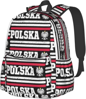 Polish Flag Poland Polska Eagle Laptop Backpack Shoulder Bag Laptop Pack Travel Backpacks Commuter Back Pack Casual Daypack Bags With Side Pockets
