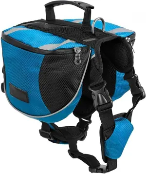 Polyester Dog Saddlebags Pack Hound Travel Camping Hiking Backpack Saddle Bag for Small Medium Large Dogs (Blue,M)