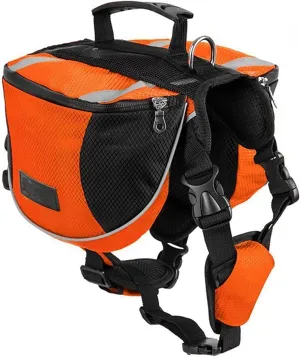 Polyester Dog Saddlebags Pack Hound Travel Camping Hiking Backpack Saddle Bag for Small Medium Large Dogs (Orange,L)